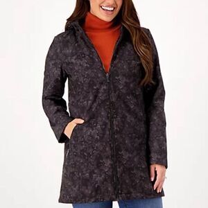 Dennis Basso Detachable Hood Printed V-Luxe Jacket